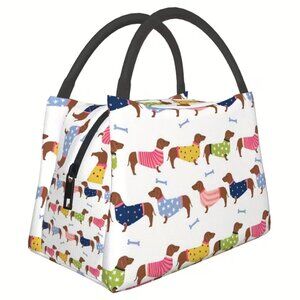 Lunch Bag Reusable Dachshund Pattern Insulated Lunch Bag with Zipper Closure